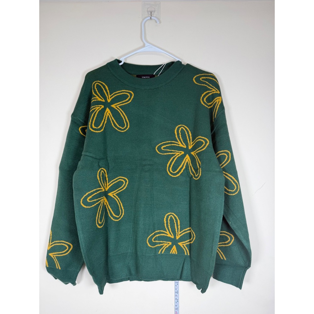 Dokotoo Floral Crewneck Sweater Women Size Medium NEW Green Yellow Oversized